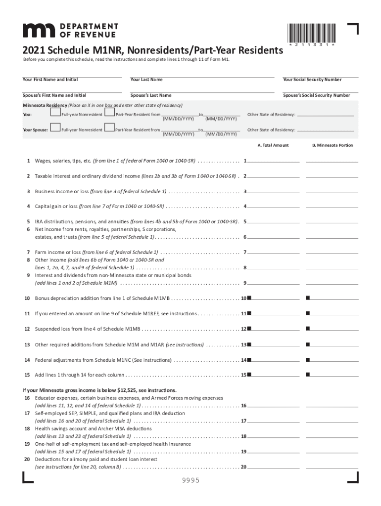  Www Revenue State Mn Us2020 06m1nr192019 M1NR, NonresidentsPart Year Residents 2021