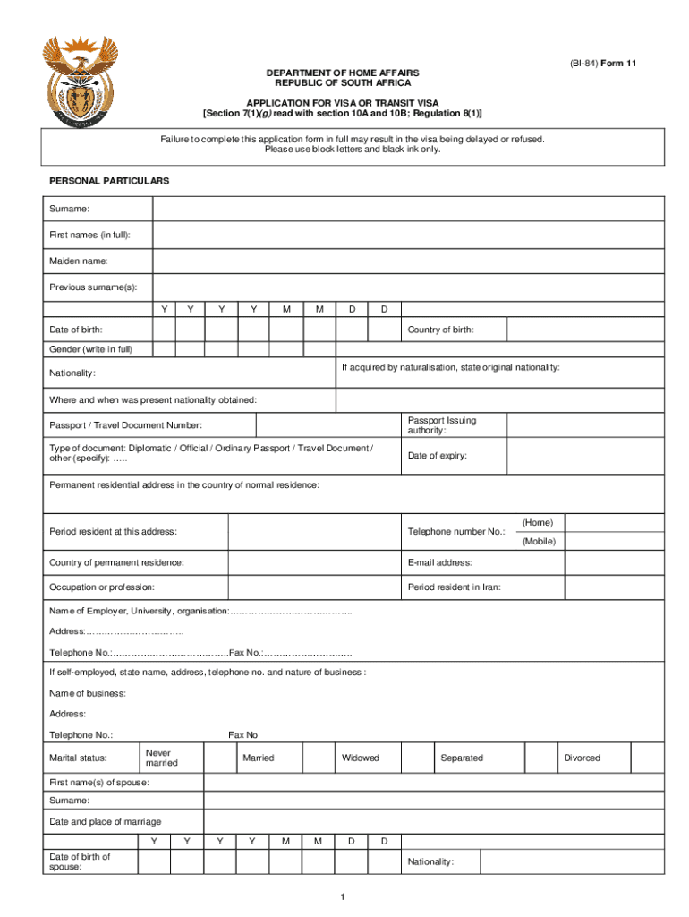  South African Visa Application Form 2019-2024