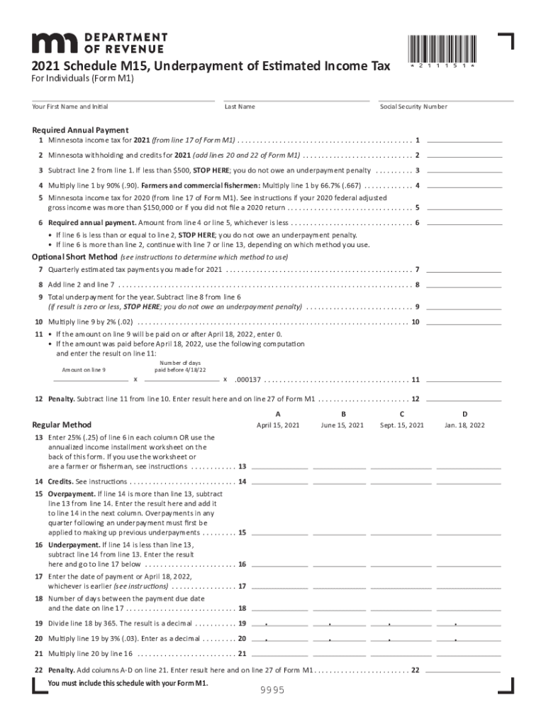  MN Schedule M15 Fill Out Tax Template Online 2021