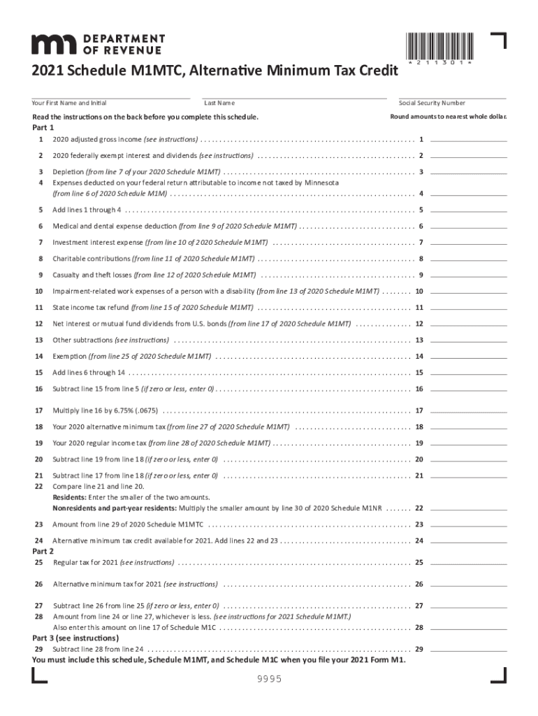  M1MTC, Alternative Minimum Tax Credit Schedule for Calculating the Minnesota Alternative Minimum Tax Credit 2021