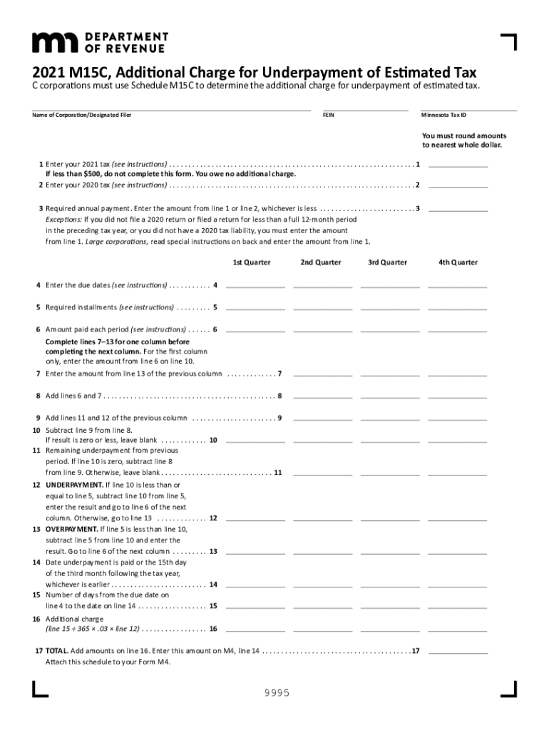  Form M15C Additional Charge for Underpayment of Estimated Tax 2021