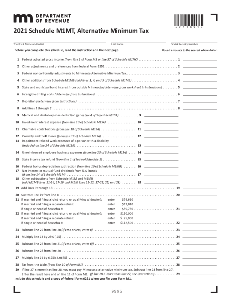  M1MT, Alternative Minimum Tax Minnesota Department 2021