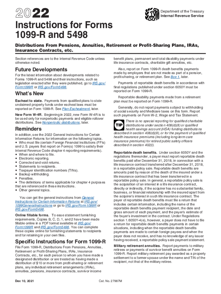  Instructions for Forms 1099 R and 5498 Instructions for Forms 1099 R and 5498, Distributions from Pensions, Annuities, Retiremen 2022-2024