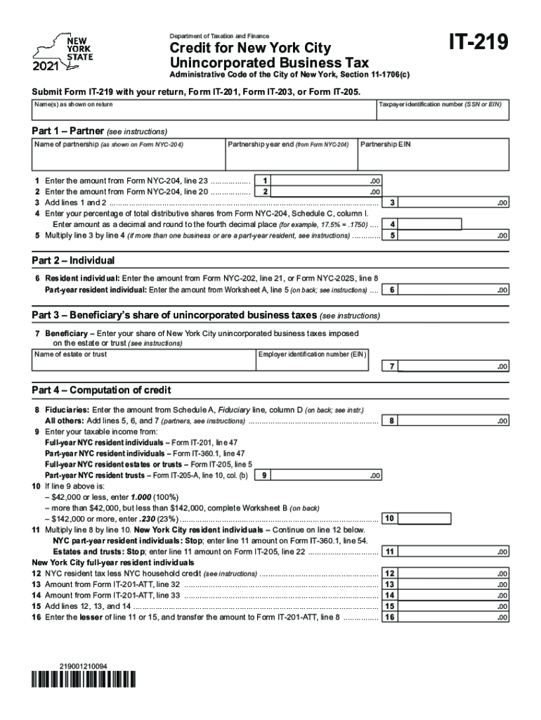  Www Tax Ny GovpdfcurrentformsInstructions for Form it 219 Credit for New York City 2021