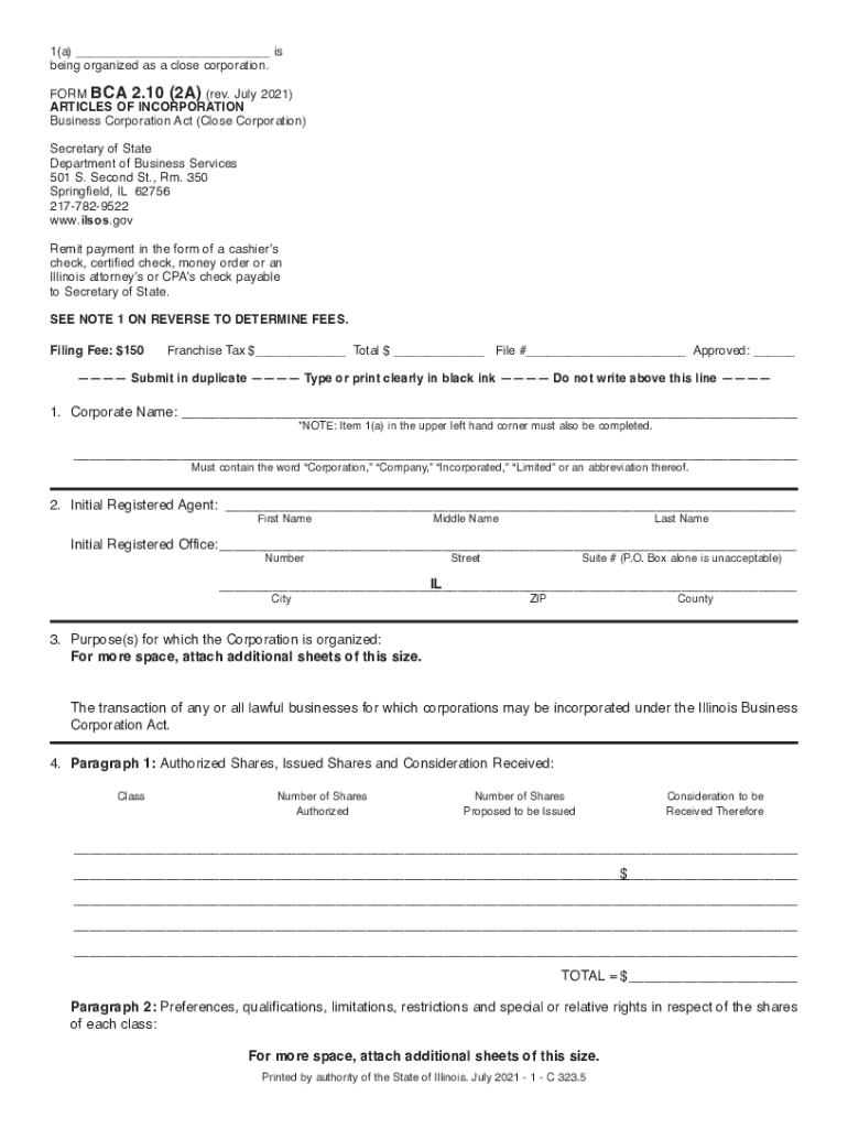  Form BCA2 10 2A Articles of Incorporation Close 2021-2024