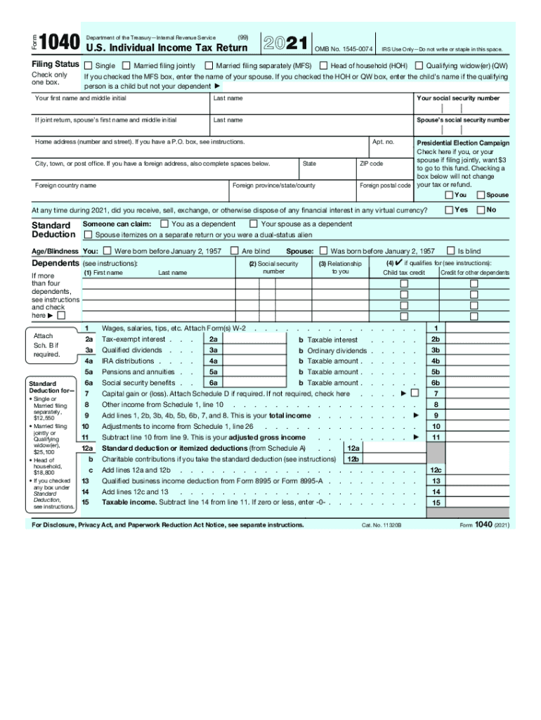  Form 1040 - U.S. Individual Tax Return 2021