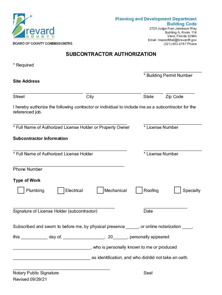 Subcontractor Authorization  Form