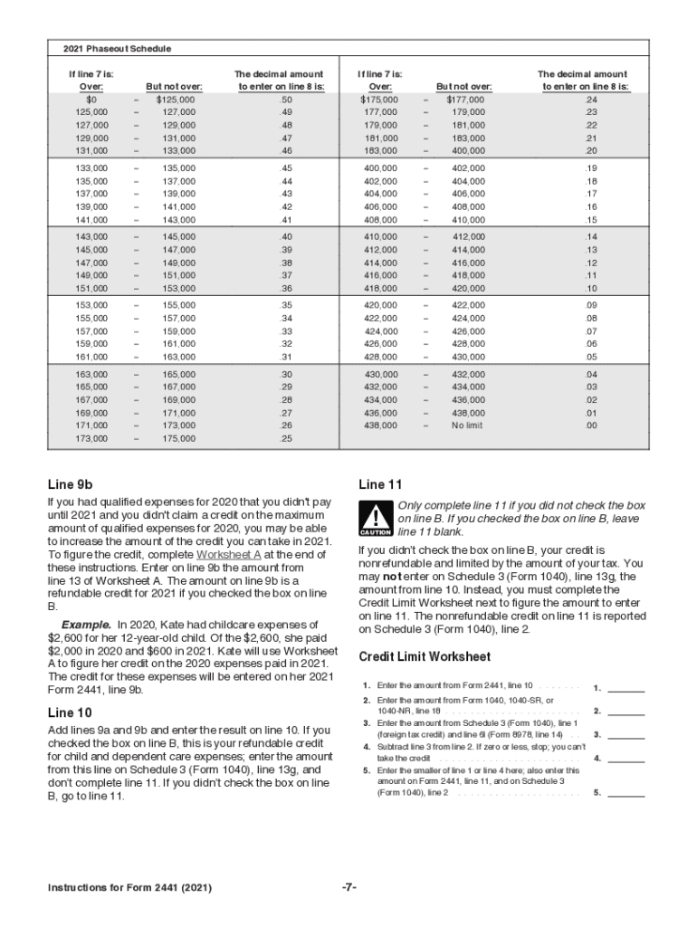 Www Irs Govpubirs Pdf2021 Instructions for Form 2441 Internal Revenue Service