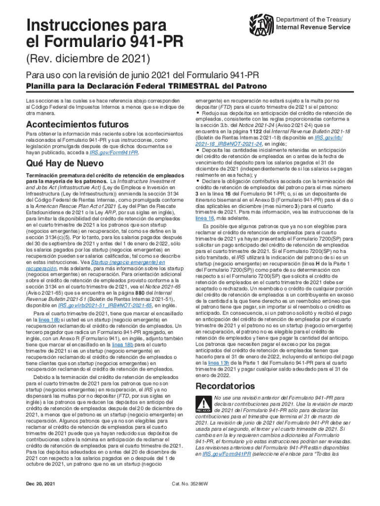 Www Irs Govpubirs PdfInstrucciones Para El Formulario 941 PR IRS Tax Forms