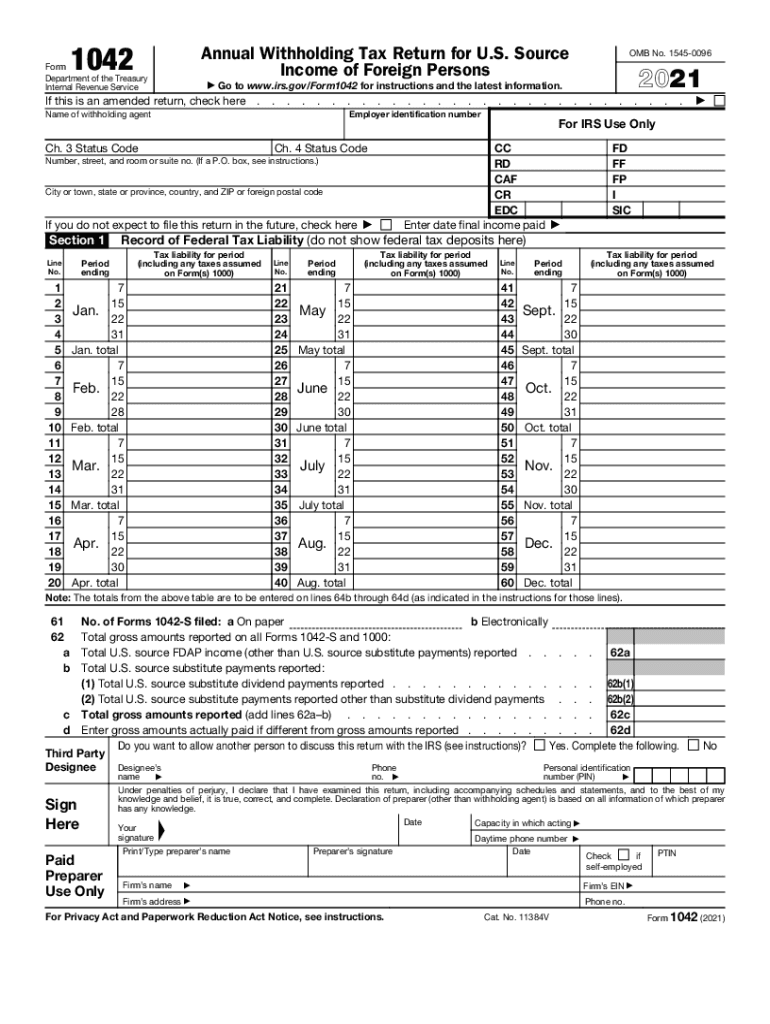 Get and Sign Form 1042 PDF 1042 Annual Withholding Tax Return for U S 2021-2022