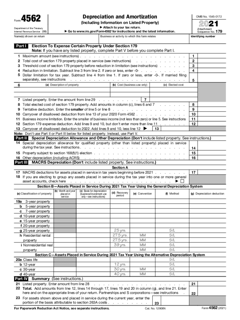  F4562 PDF Form 4562 Depreciation and Amortization Attach 2021