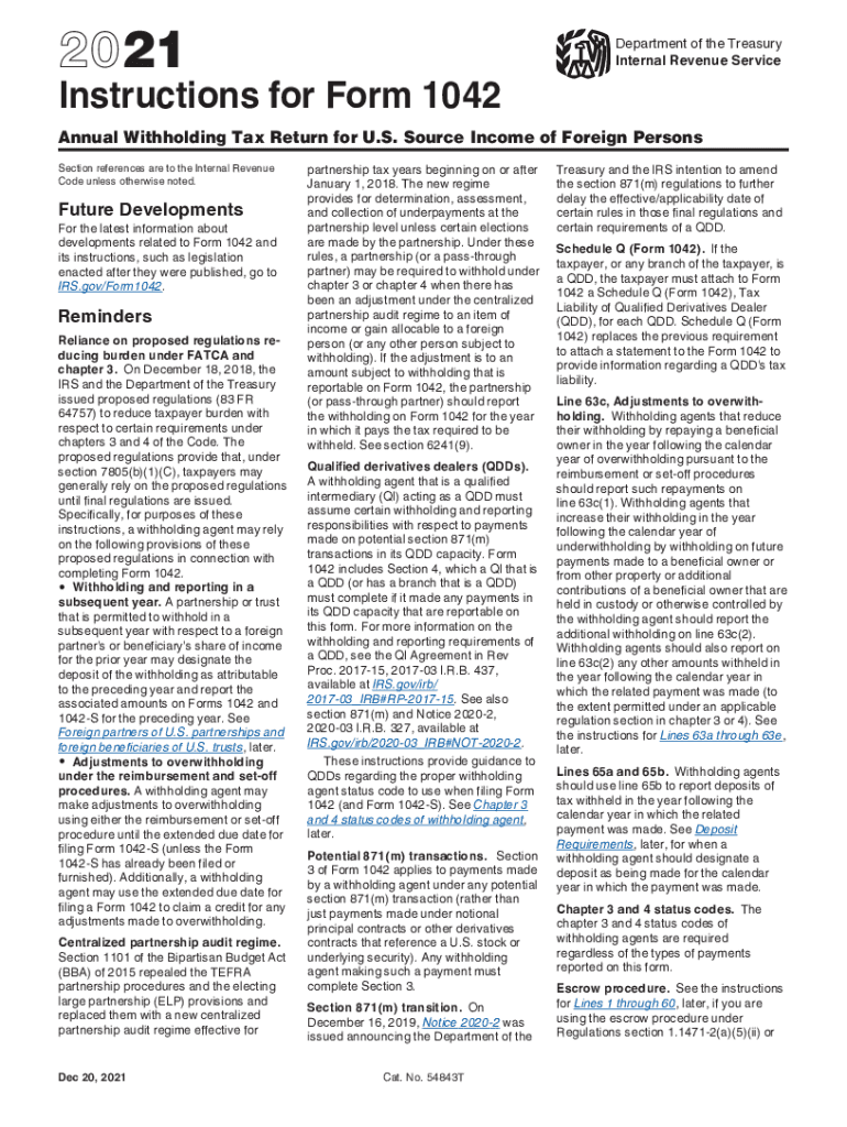  Instructions for Form 1042 Internal Revenue Service 2021