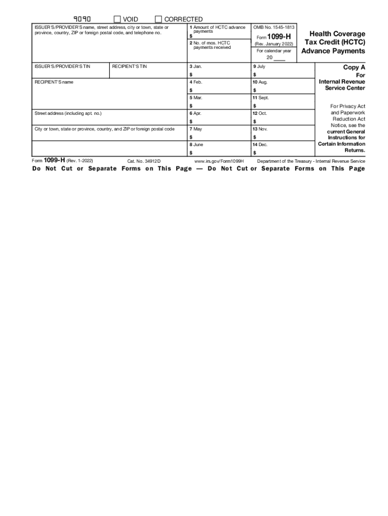  Form 1099 H Rev January Internal Revenue Service 2022-2024