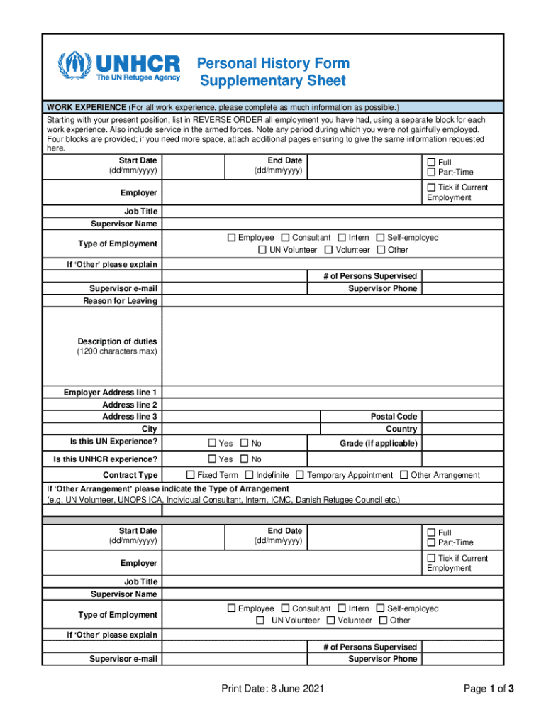 Personal History Form Template