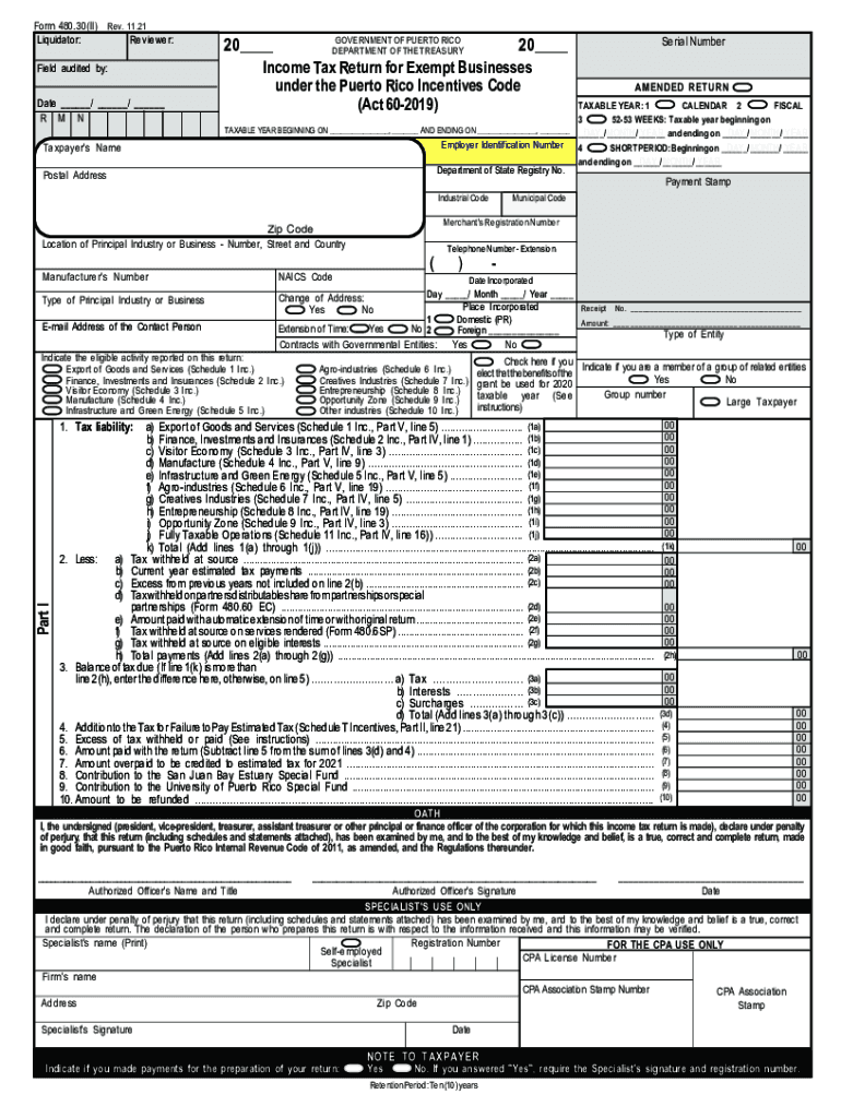Puerto Rico Incentives Code Exempt Business Tax Return  Form