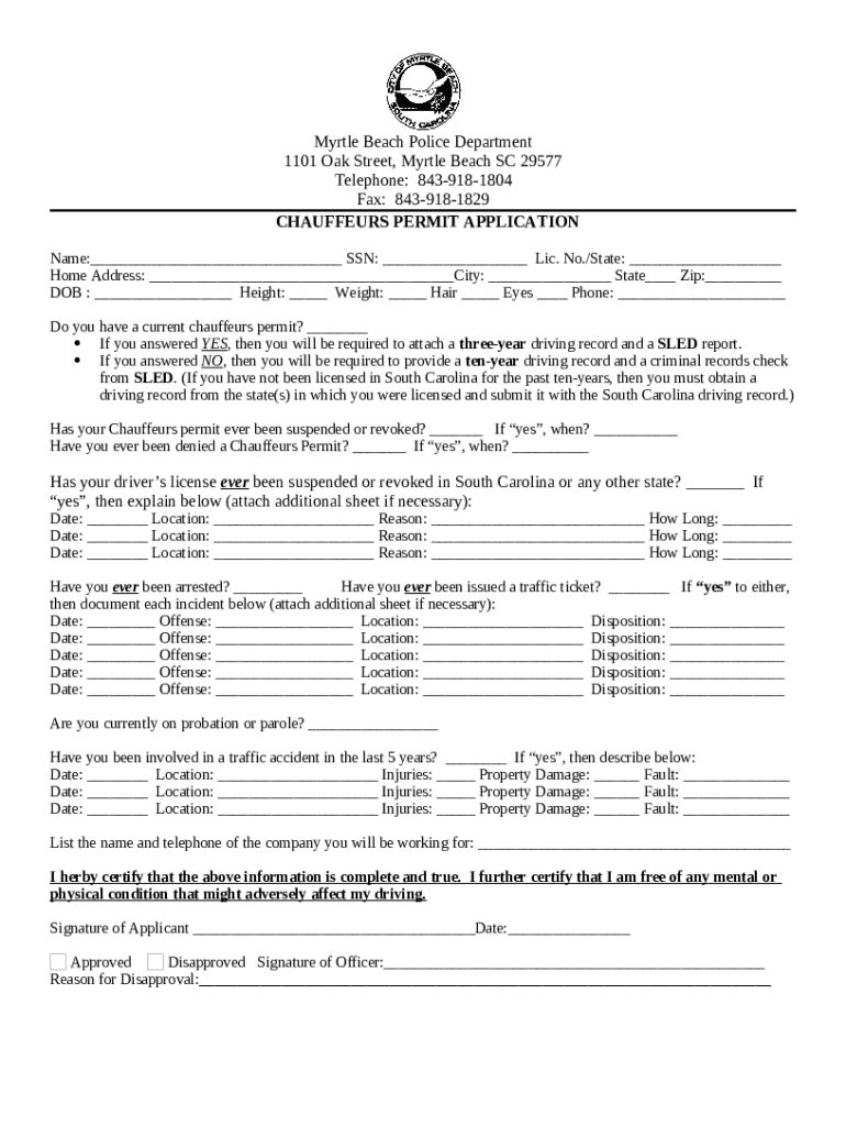 Myrtle Beach City Police Department Myrtle Beach Opening  Form