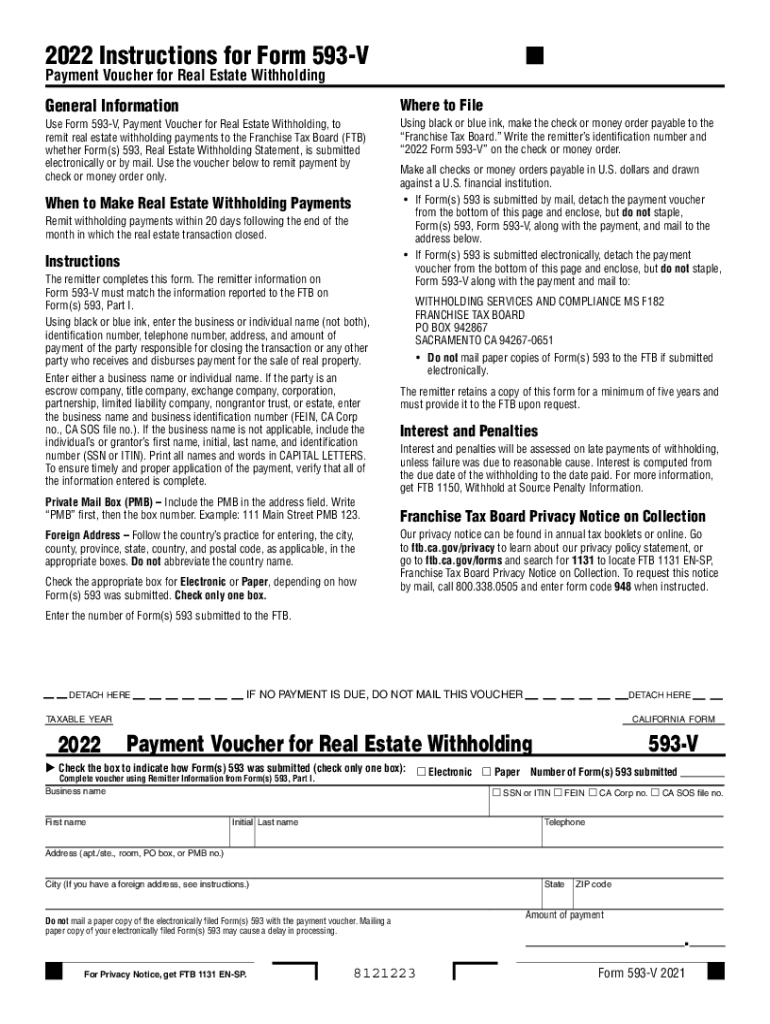 Fill and Print Form 593 V Payment Voucher for Real Estate