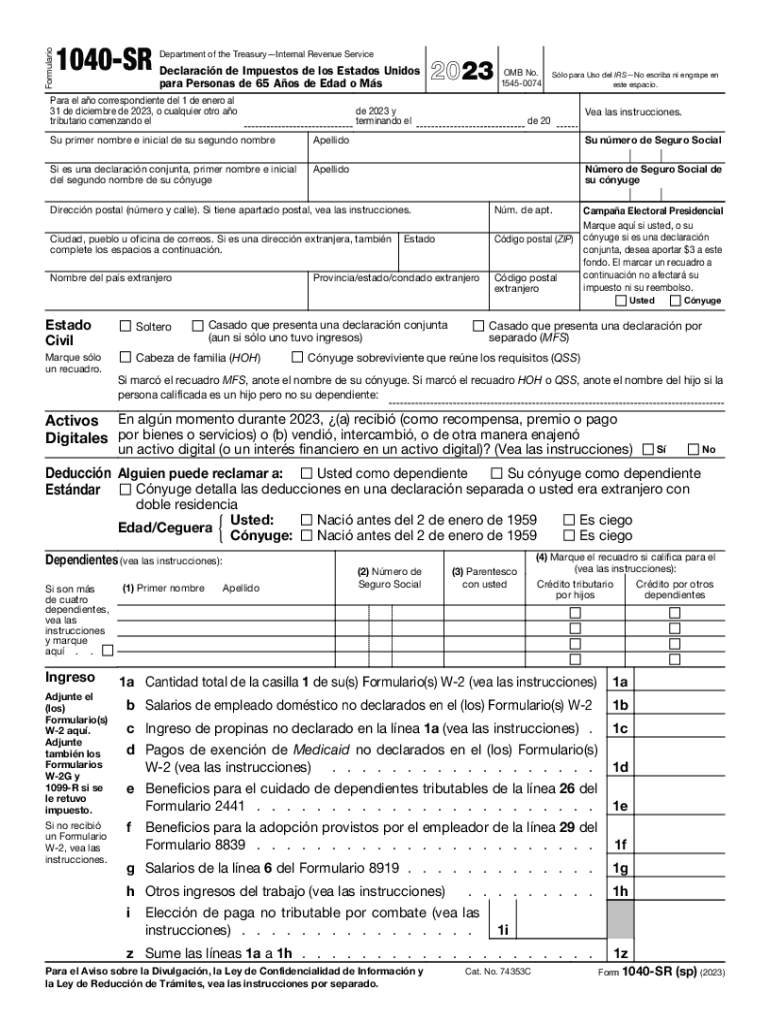  Form 1040 SR SP U S Tax Return for Seniors Spanish Version 2023-2024