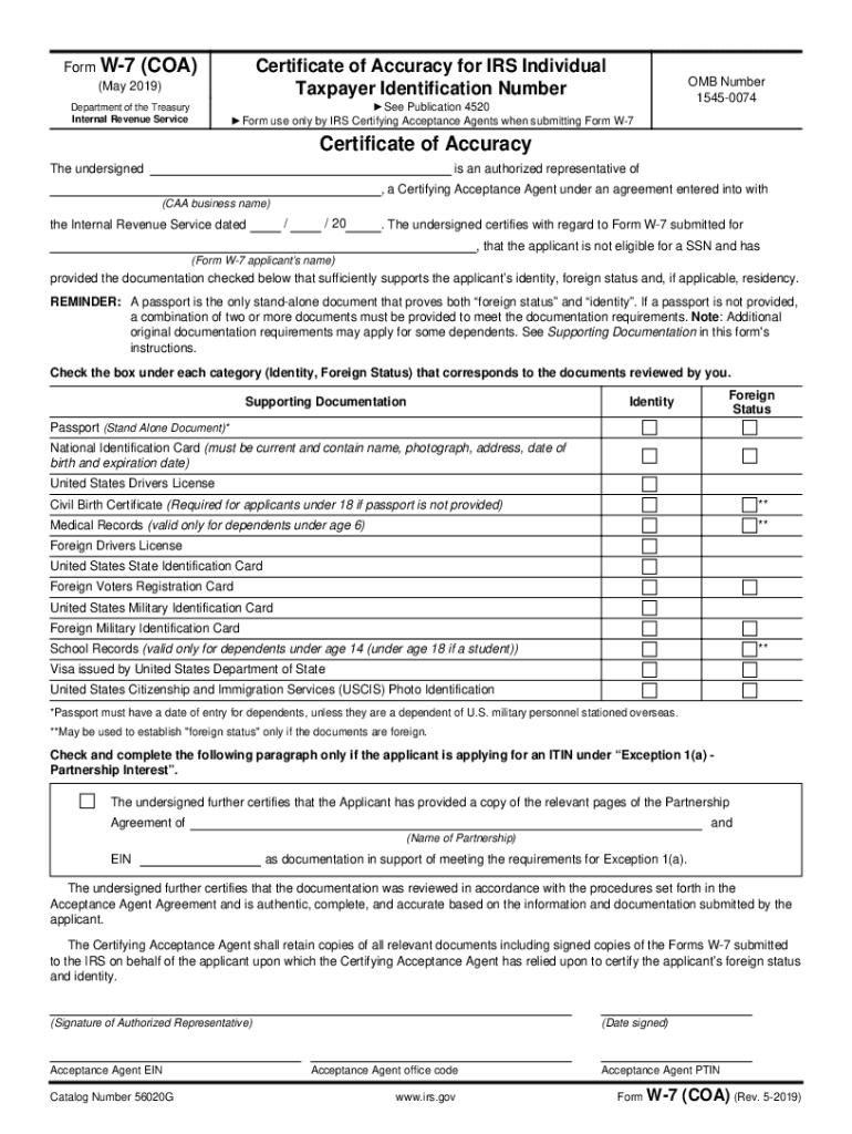 Irs W 7 Coa  Form