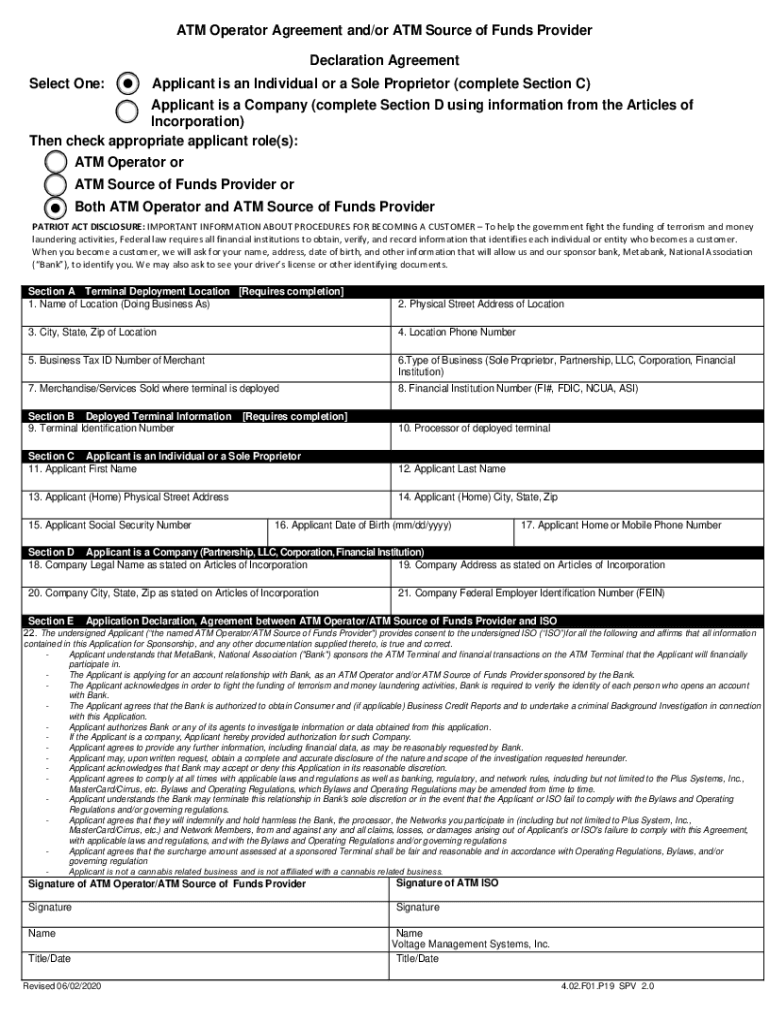 ATM Operator Agreement Andor ATM Source of Funds  Form