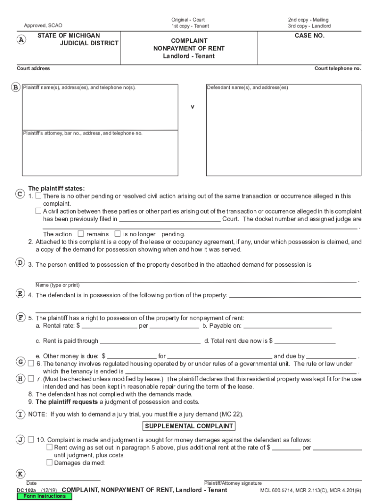  Fillable Online Courts Mi This Form If Fax Email Print 2019-2024