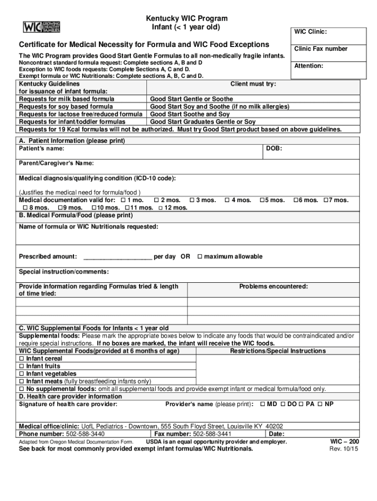  Kentucky Wic Formula Form Fill Online, Printable 2017