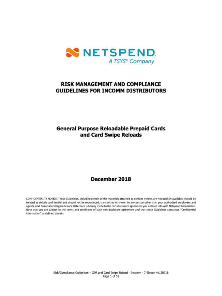Netspend Risk Management and Compliance Guidelines for Incomm Distributors  Form