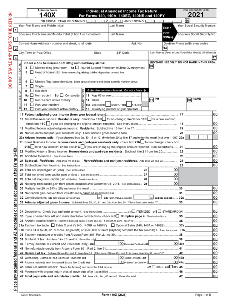Get and Sign ARIZONA FORM Individual Amended Income Tax Return 140X 20YY
