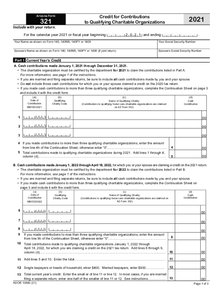  Azdor Govtax Creditscontributions Qcos and QfcosContributions to QCOs and QFCOsArizona Department of Revenue 2021