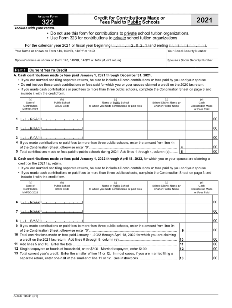  Azdor Govformstax Credits FormsCredit for Contributions Made or Fees Paid to Public Schools 2021