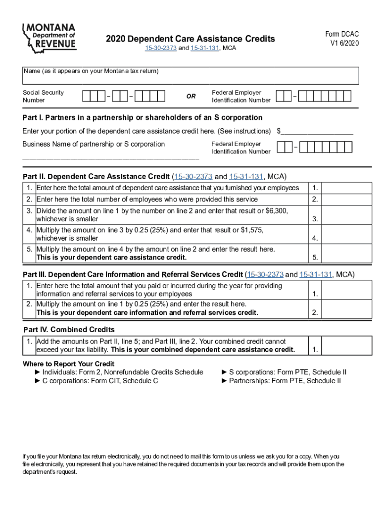  Fillable Form Dcac Dependent Care Assistance Credits 2020