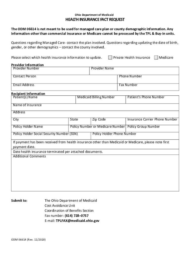 Ohio Medicaid Health Insurance  Form