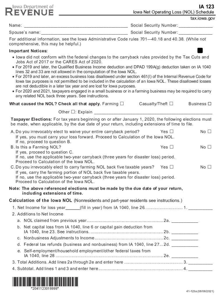  Tax Iowa GovsitesdefaultIA 123 Iowa Net Operating Loss NOL Schedule 2021