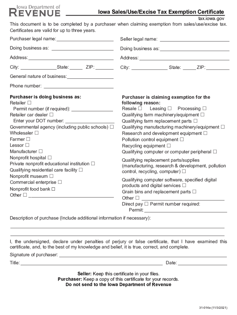  IOWA SALES TAX EXEMPTION CERTIFICATESIowa Sales and Use Tax GuideIowa Department of RevenueIowa Sales and Use Tax GuideIowa Depa 2021-2024