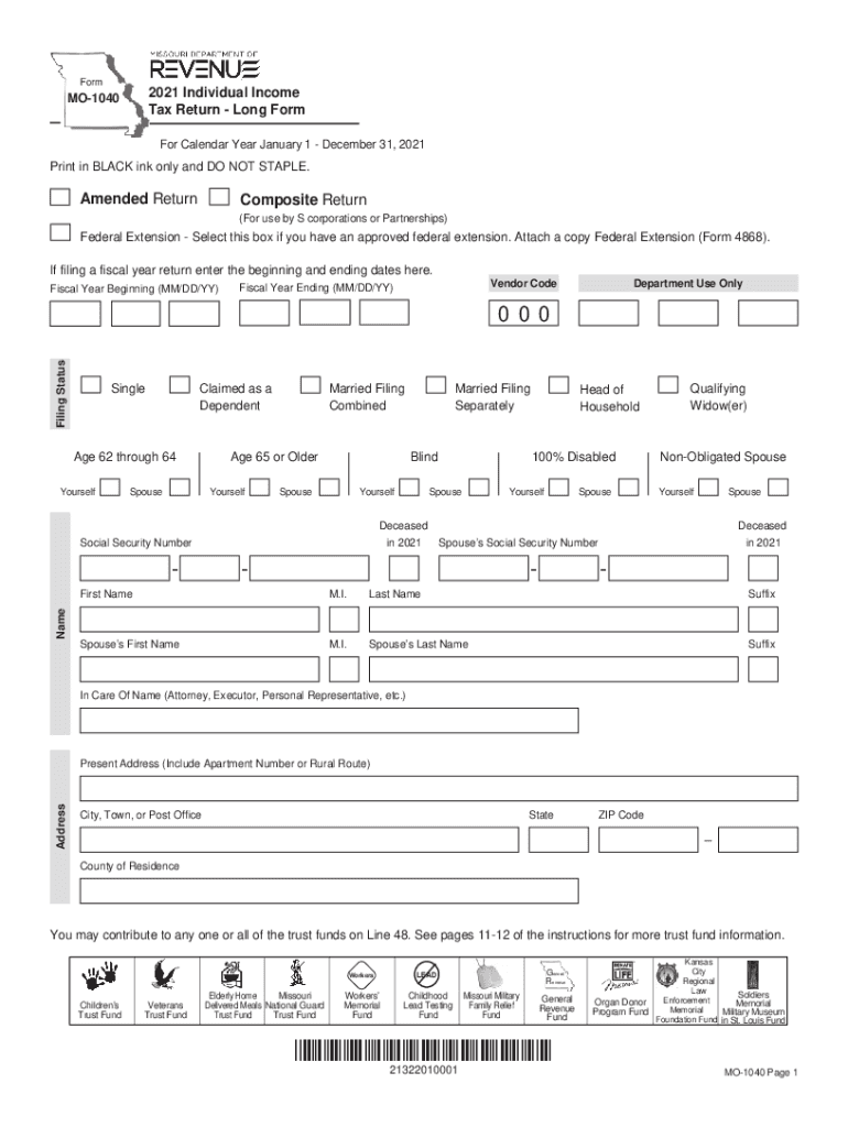 MO 1040 Individual Income Tax Return Long Form