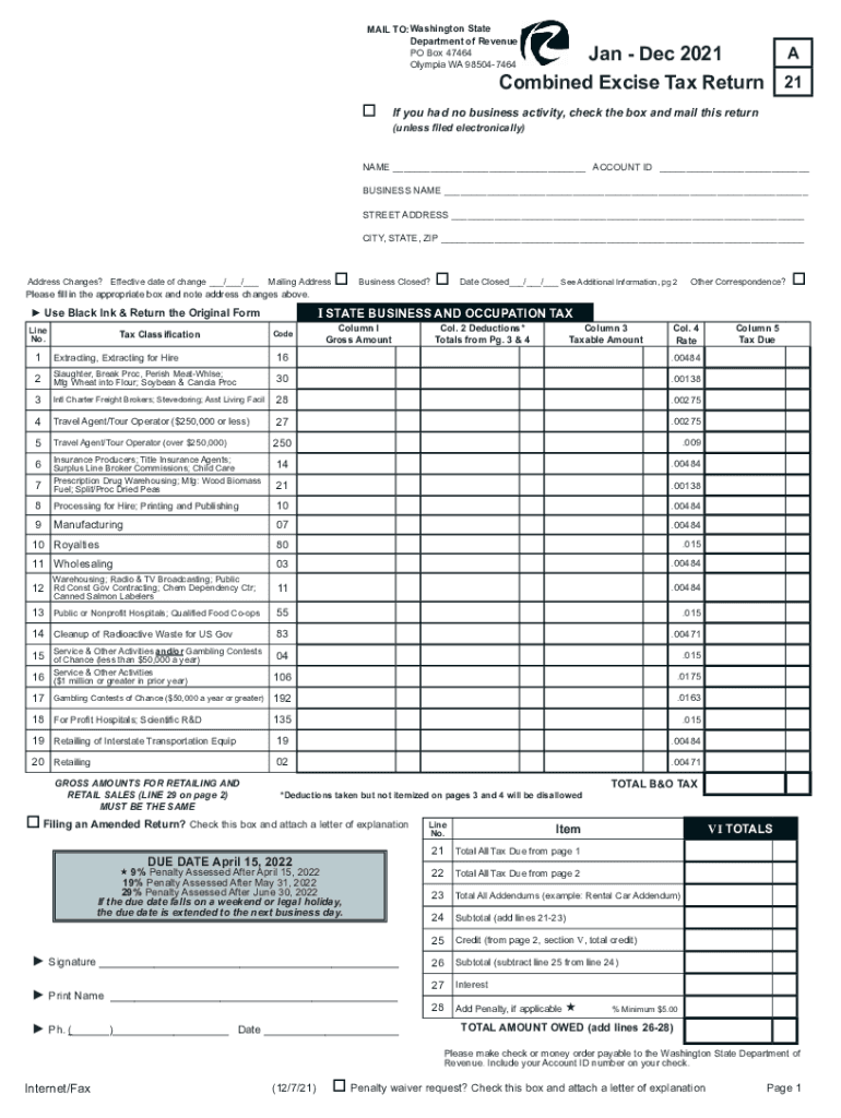  MAIL to Washington State Department of Revenue JanDec 2021