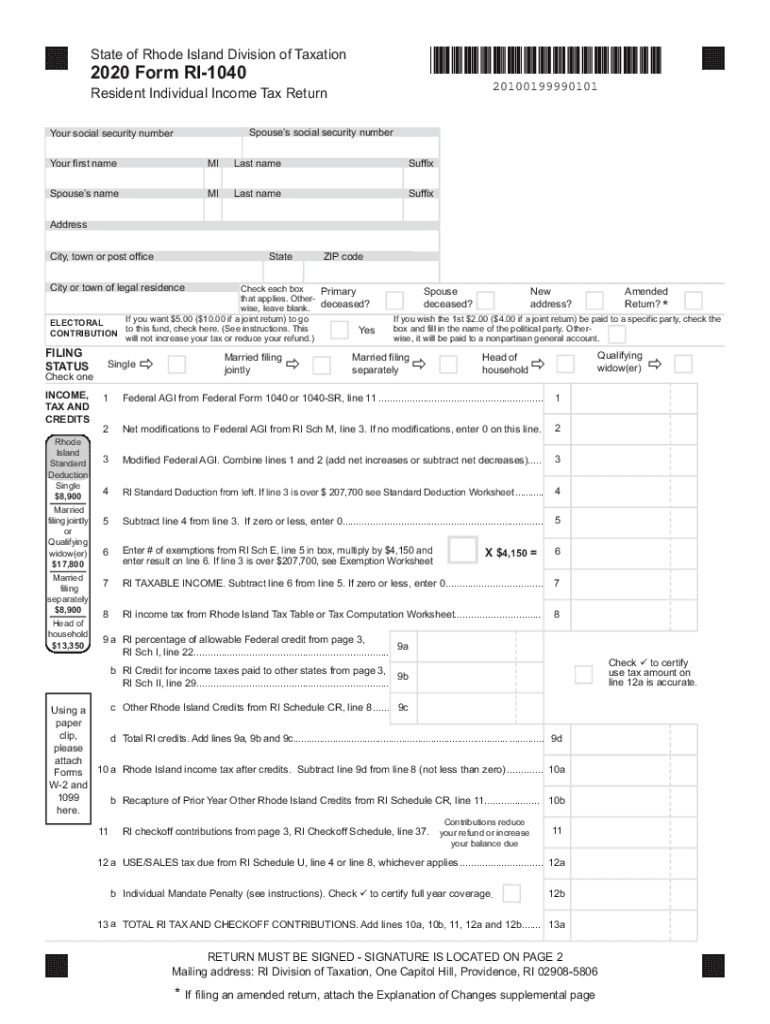  Fillable Online Personal Income Tax Forms State of Rhode 2020