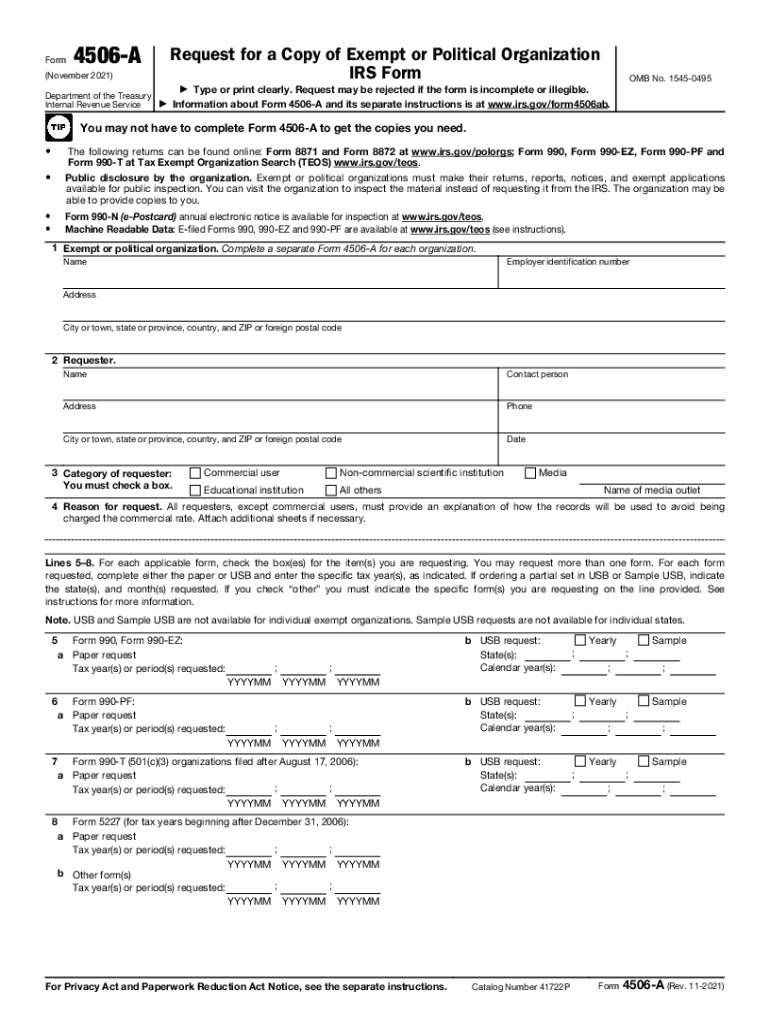  Request for a Copy of Exempt or Political Organization IRS Form 2021-2024