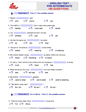 Pre Intermediate Test PDF with Answers  Form