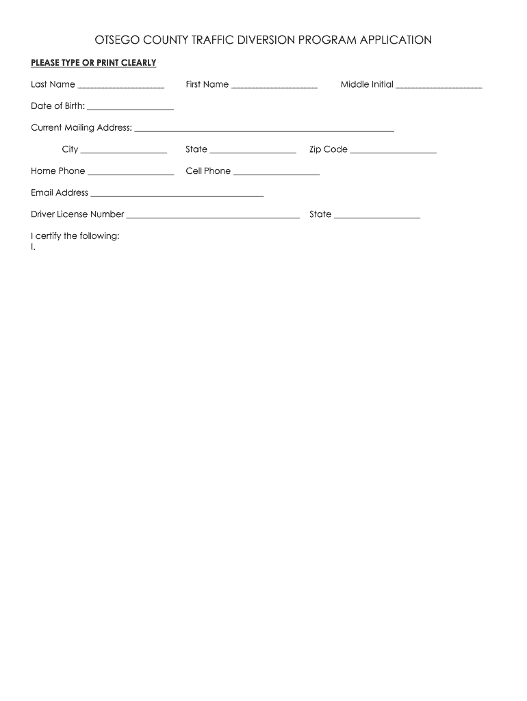  Otsego County Traffic Diversion  Form 2015