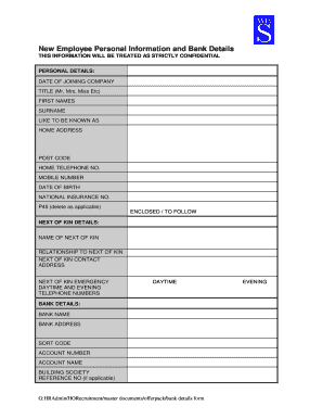 Employee Banking Details Form