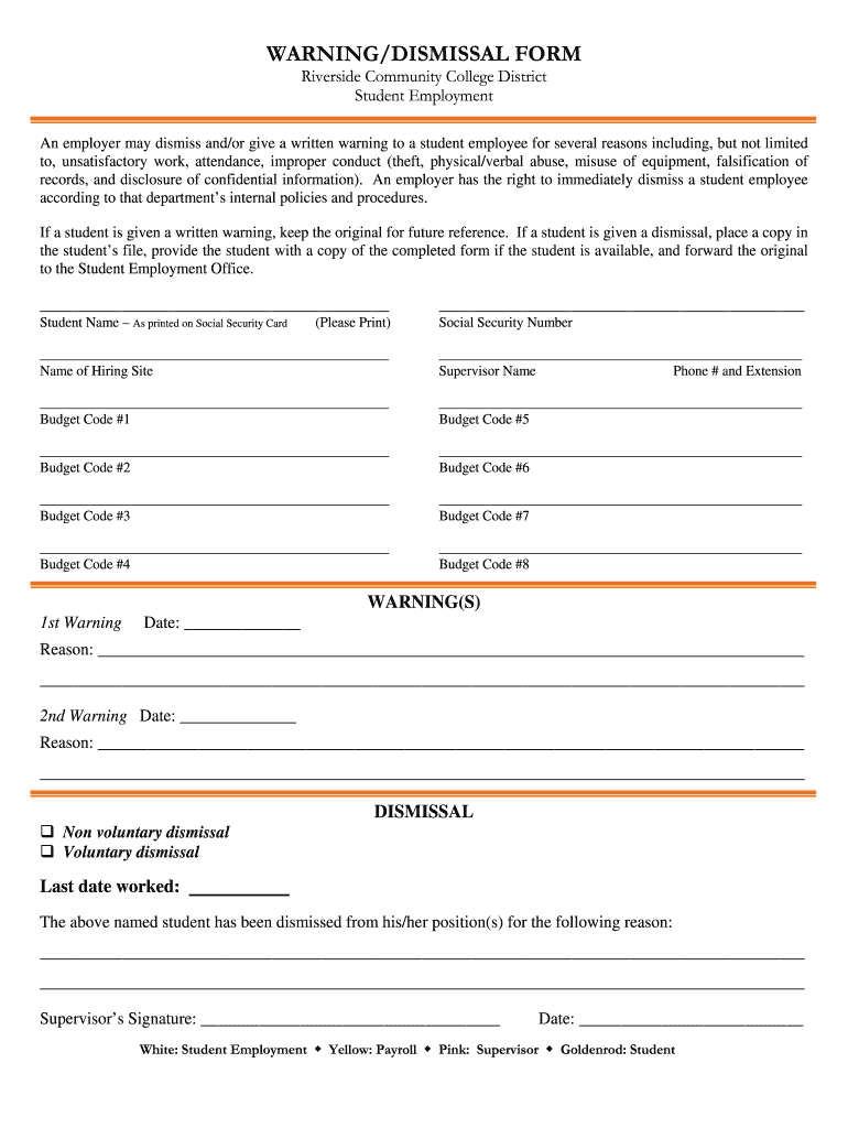 WARNINGDISMISSAL FORM Rccd