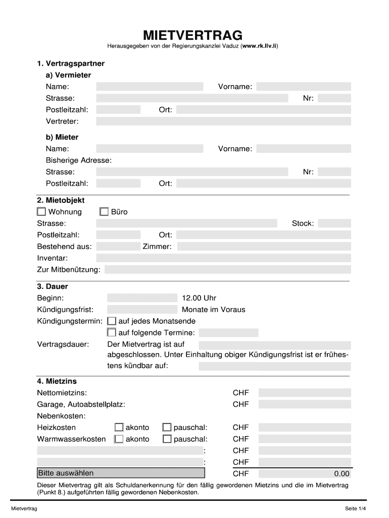 Mietvertrag Liechtenstein  Form