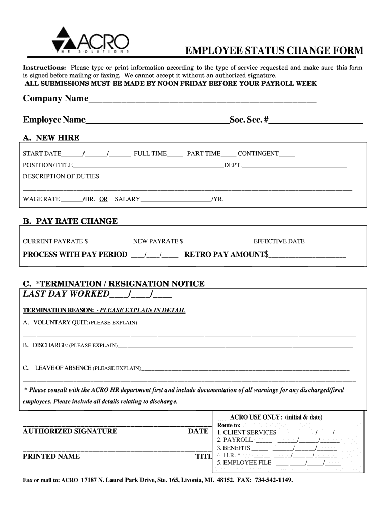 Get and Sign Employee Change Form