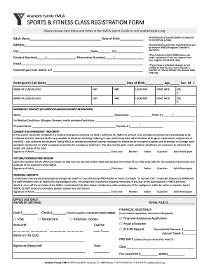 Anaheim Family YMCA SPORTS &amp; FITNESS CLASS REGISTRATION FORM Testing Anaheimymca