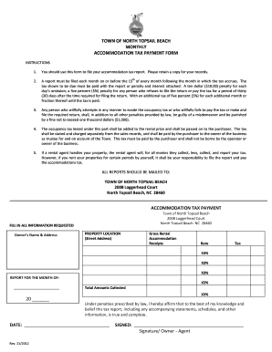 Accommodation Tax Payment Form Town of North Topsail Beach Ntbnc
