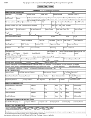 Cash Express Application  Form