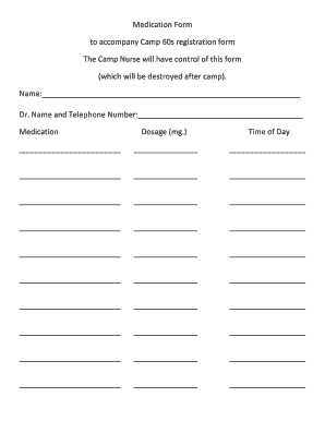 Medication Form to Accompany Camp 60s Registration Form