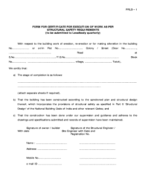 FORM for CERTIFICATE for EXECUTION of WORK as PER STRUCTURAL