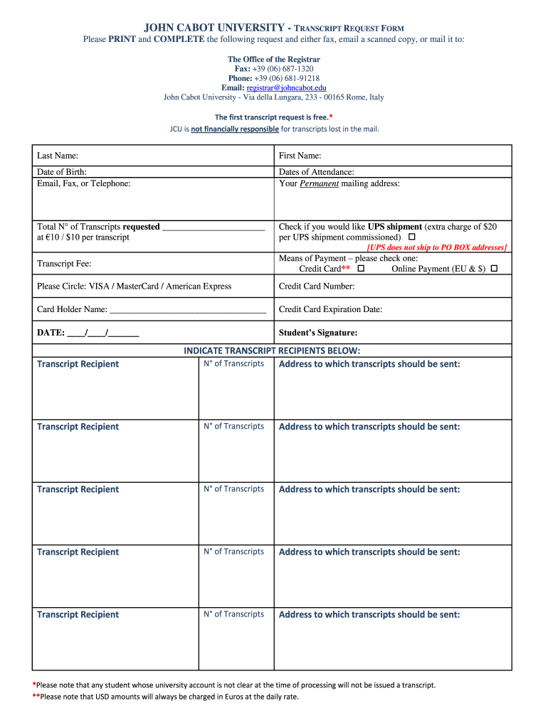 Transcript John Cabot University  Form